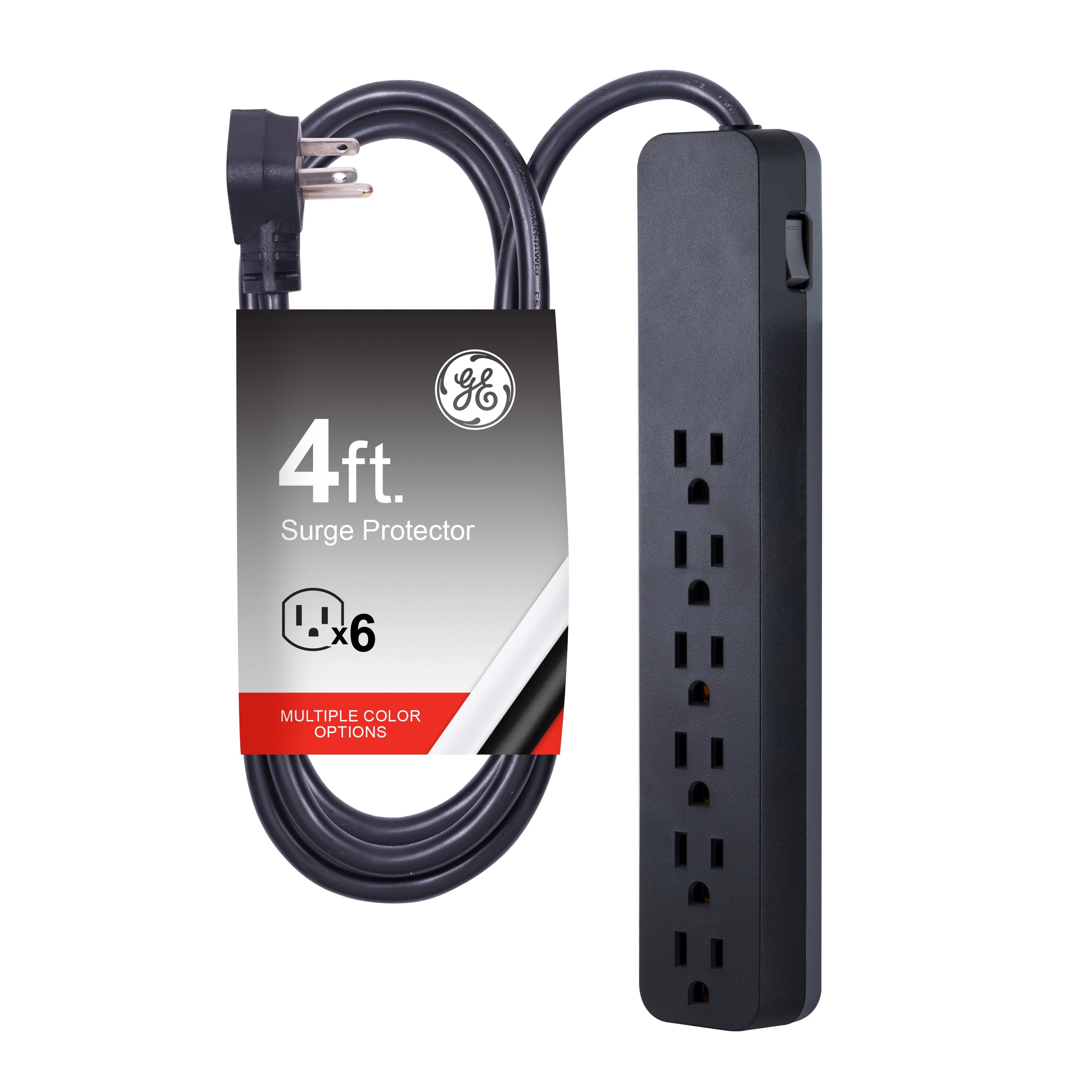 GE Pro 6-Outlet 4ft. Surge Protector, Black