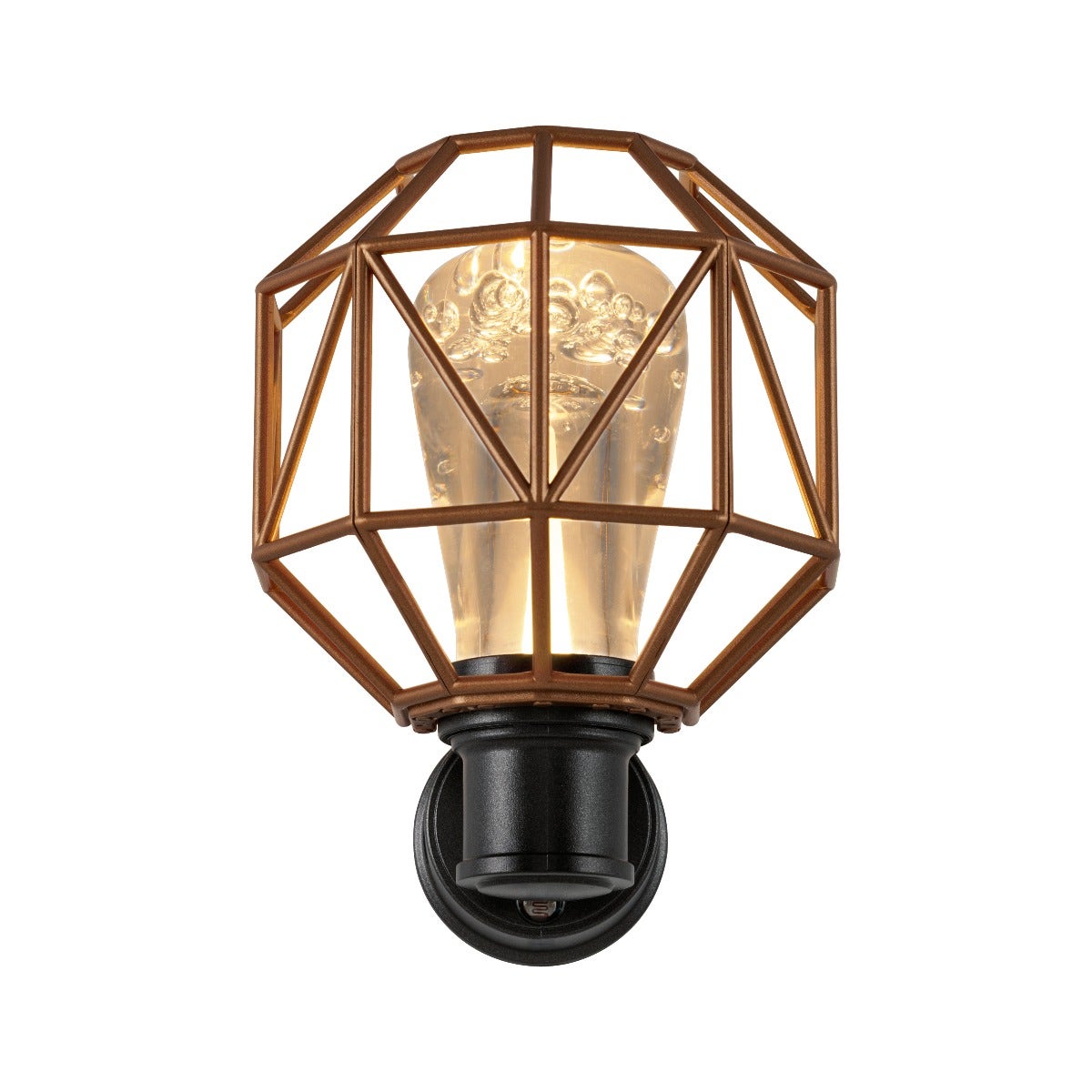 GE Vintage Geometric Cage Frame Light Sensing LED Night Light, Bronze