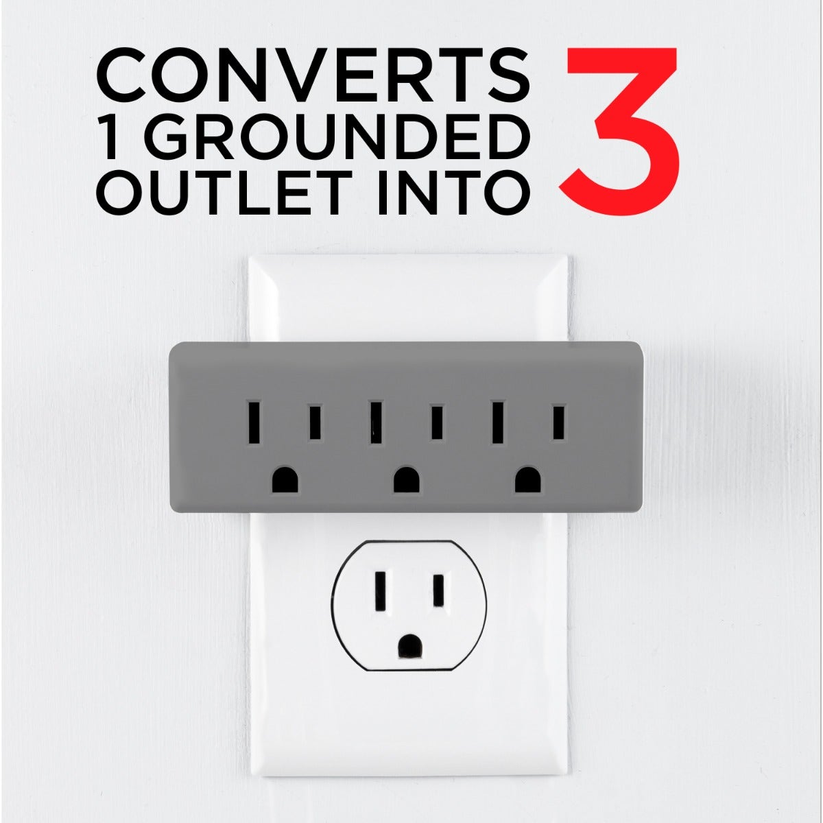 GE 3-Outlet Grounded Wall Tap, 3 Pack, Gray