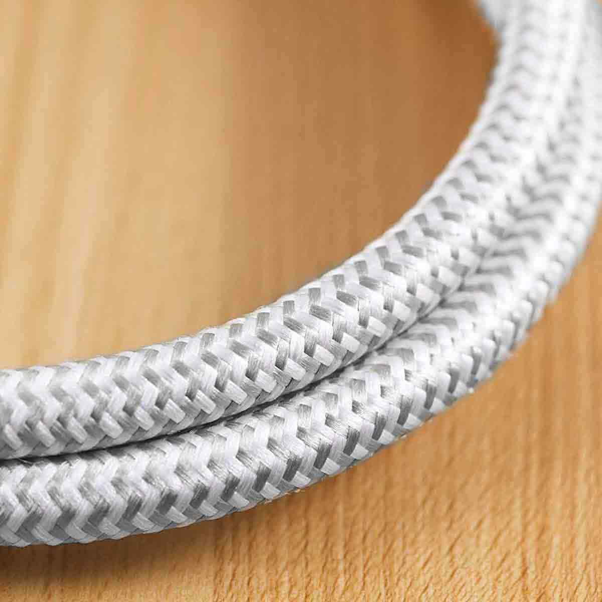 GE 3-Outlet 1ft. Mini Braided Extension Cord with Flat Plug, White/Gray