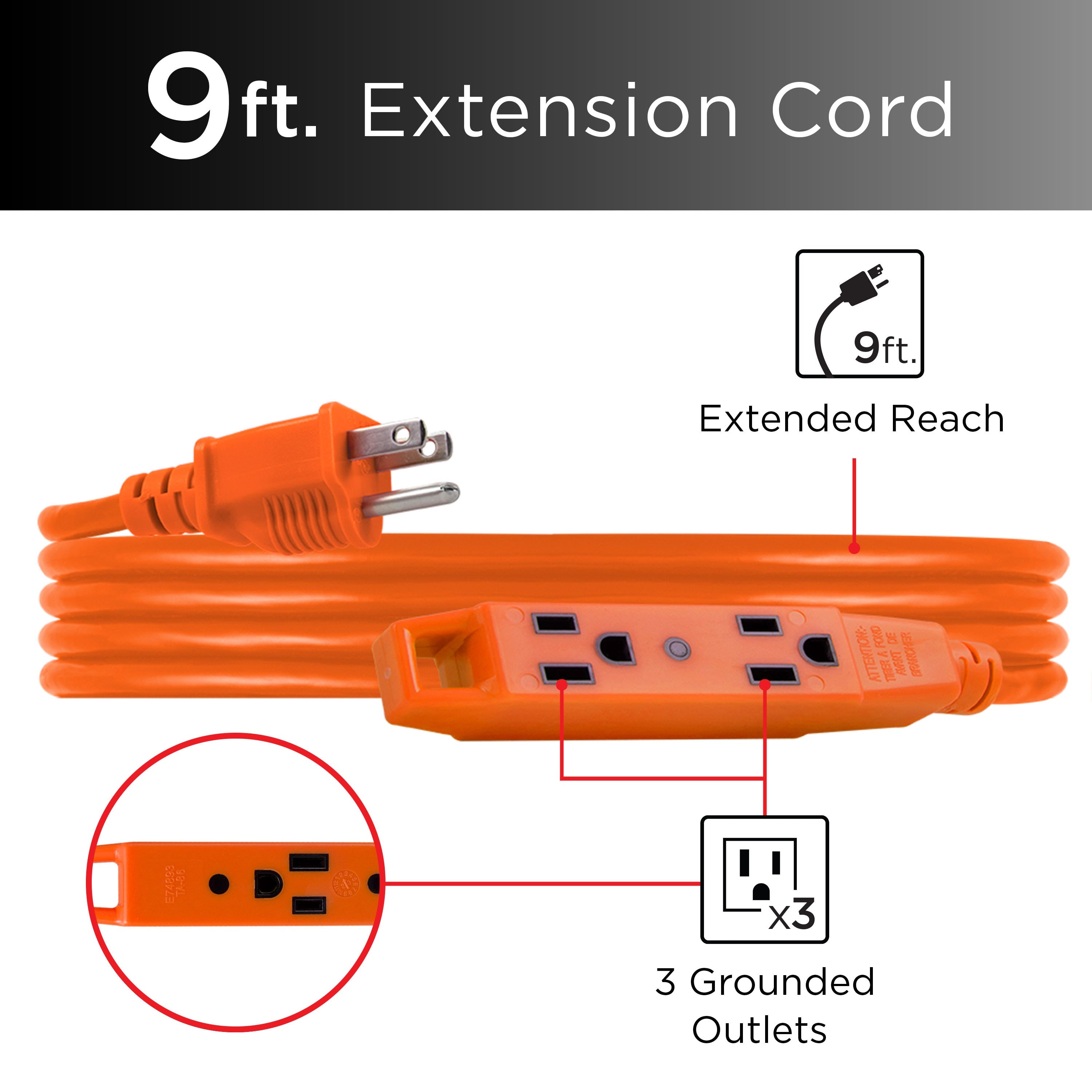 GE UltraPro 9ft. Outdoor Extension Cord, Orange
