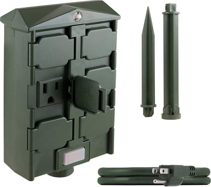 myTouchSmart Outdoor 6-Outlet Light Sensing Yard Stake Timer with 6ft. Cord, Green