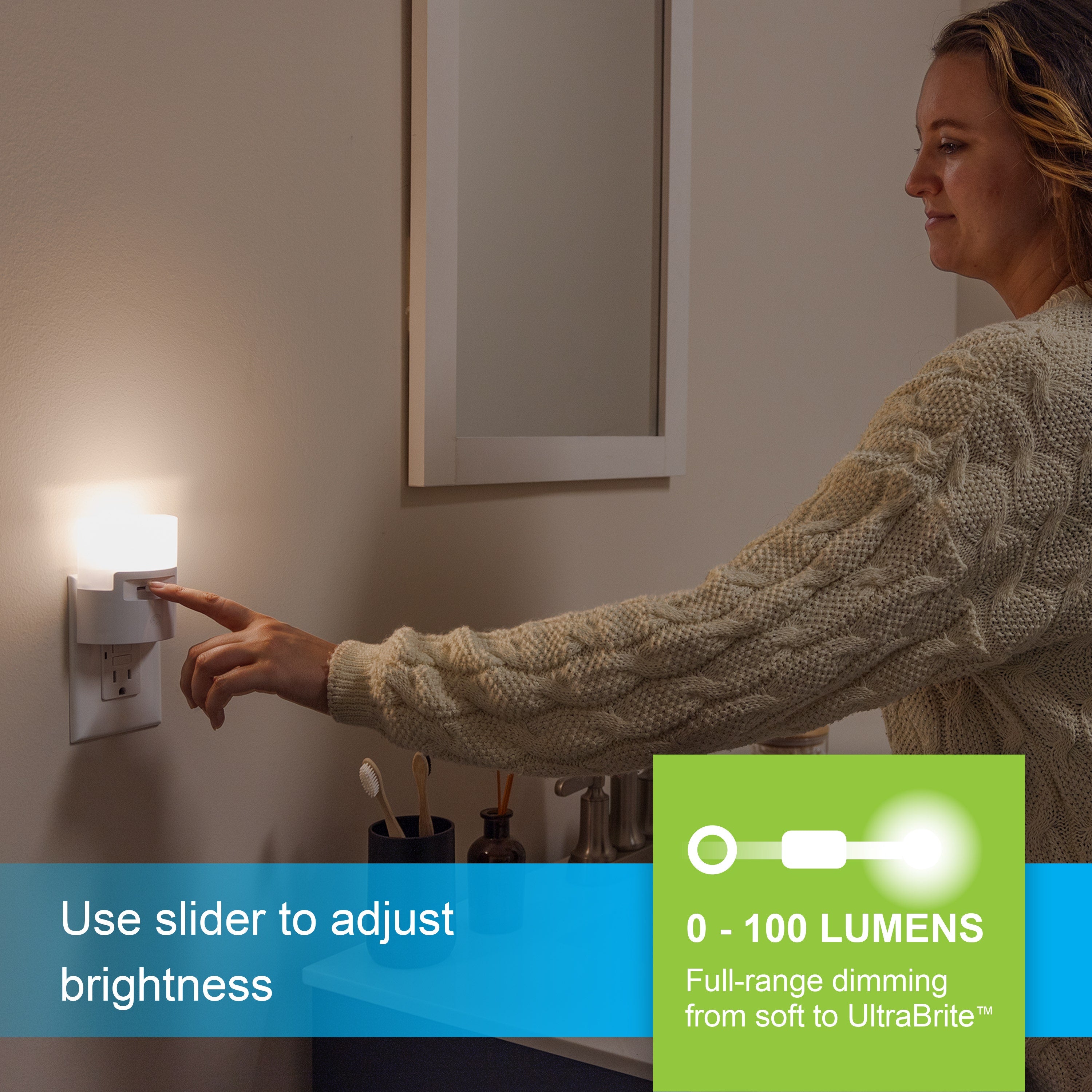 GE UltraBrite Dimmable Light Sensing LED Night Light, White
