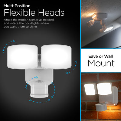 Enbrighten Outdoor 2-Head Motion-Sensing Security Light with LED Night Light, White