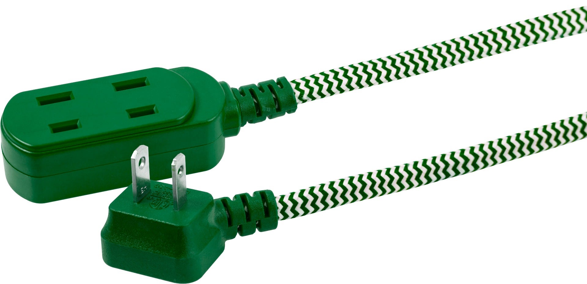 Philips 3-Outlet 8ft. Braided Extension Cord with Flat Plug, Green/White