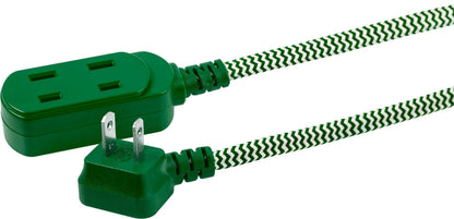 Philips 3-Outlet 8ft. Braided Extension Cord with Flat Plug, Green/White