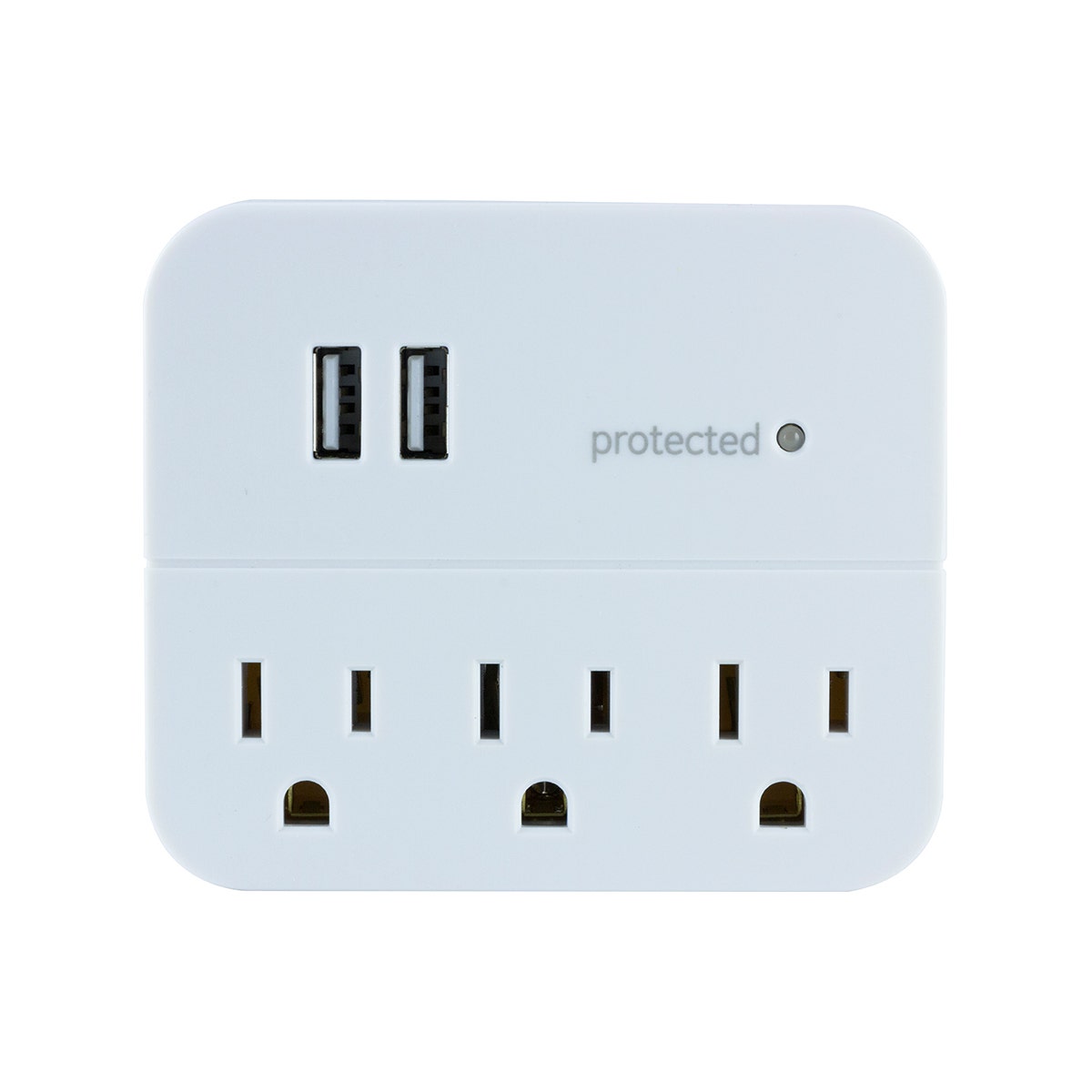 GE 3-Outlet 2-USB Wall Tap with Surge Protection, White