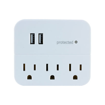 GE 3-Outlet 2-USB Wall Tap with Surge Protection, White