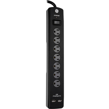GE 7-Outlet 2-USB 3ft. Surge Protector, Black