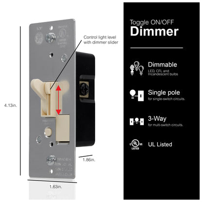 GE On/Off Single Pole Toggle Dimmer, Light Almond
