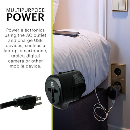 Power Gear International Travel Adapter with USB Passive Connector, Black