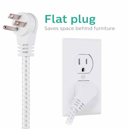 Philips Round 3-Outlet 2-USB 8ft. Braided Extension Cord with Surge Protection, White