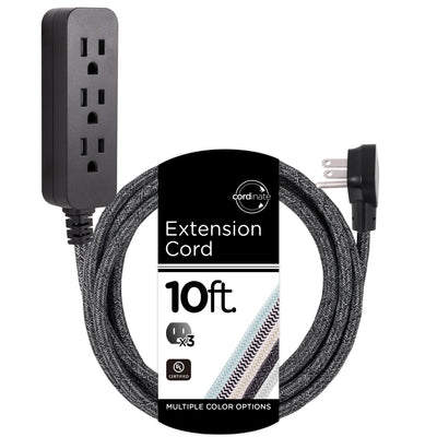 Cordinate 3-Outlet 10ft. Braided Extension Cord with Surge Protection, Black/Dark Heather