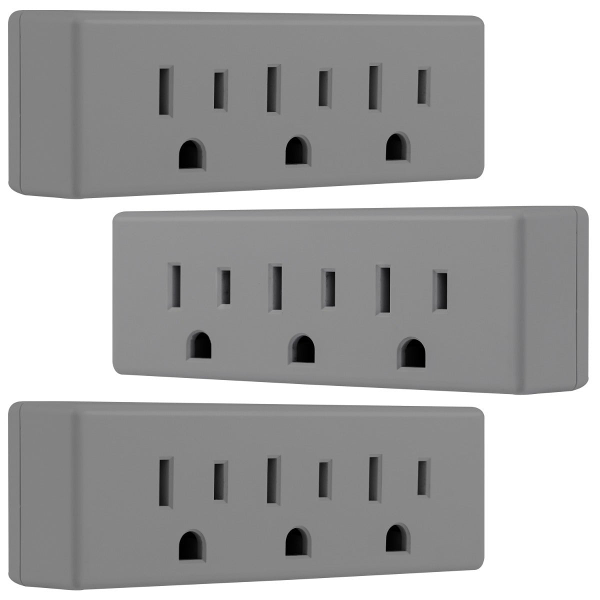 GE 3-Outlet Grounded Wall Tap, 3 Pack, Gray
