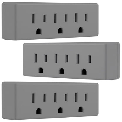 GE 3-Outlet Grounded Wall Tap, 3 Pack, Gray