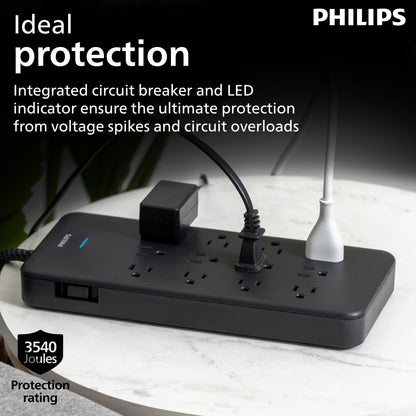 Philips 12-Outlet 6ft. Surge Protector with Adapter-Spaced Outlets, Black