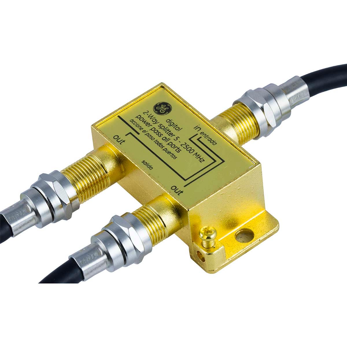 GE Pro Digital 2-Way Coaxial Splitter, Gold