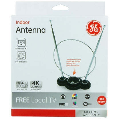 GE Traditional Loop and Rabbit Ears HD Antenna, Black
