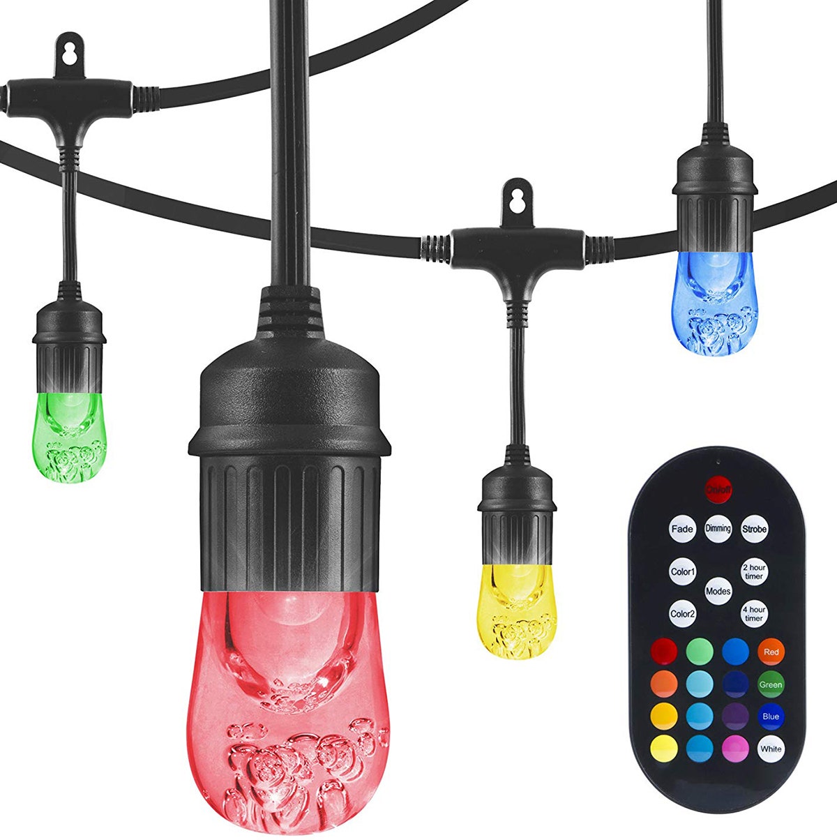 Enbrighten Seasons Color-Changing Classic LED Cafe Lights, 12 Bulbs, 24ft. Black Cord