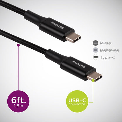 Philips 6ft. USB-C Braided Charging Cable, Black