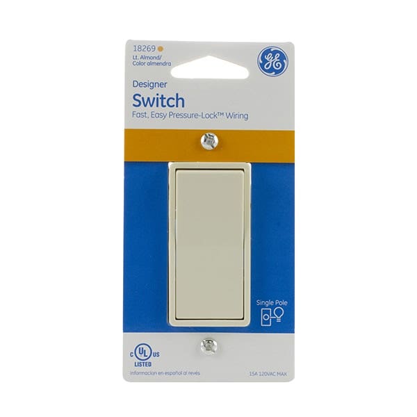 GE 3-Way Rocker Switch, Light Almond