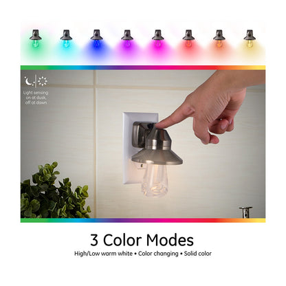 GE Vintage Color-Changing Light Sensing LED Night Light, Brushed Nickel