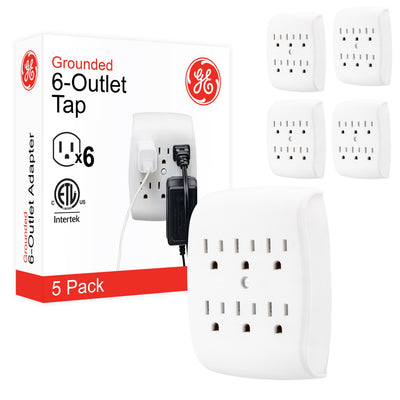 GE 6-Outlet Wall Tap, 5 Pack, White
