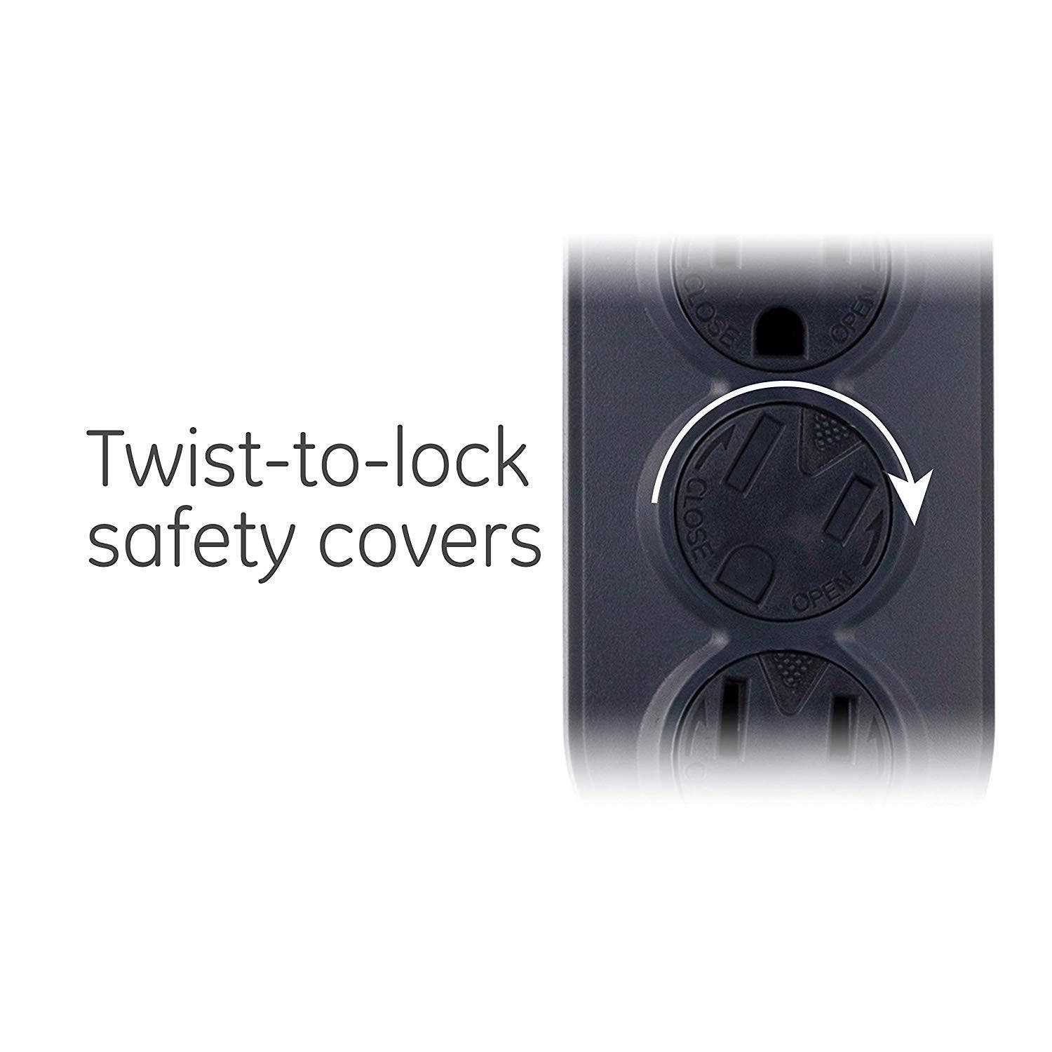 GE 6-Outlet 3ft. Power Strip with Twist-to-Close Safety Covers, Black