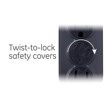 GE 6-Outlet 3ft. Power Strip with Twist-to-Close Safety Covers, Black
