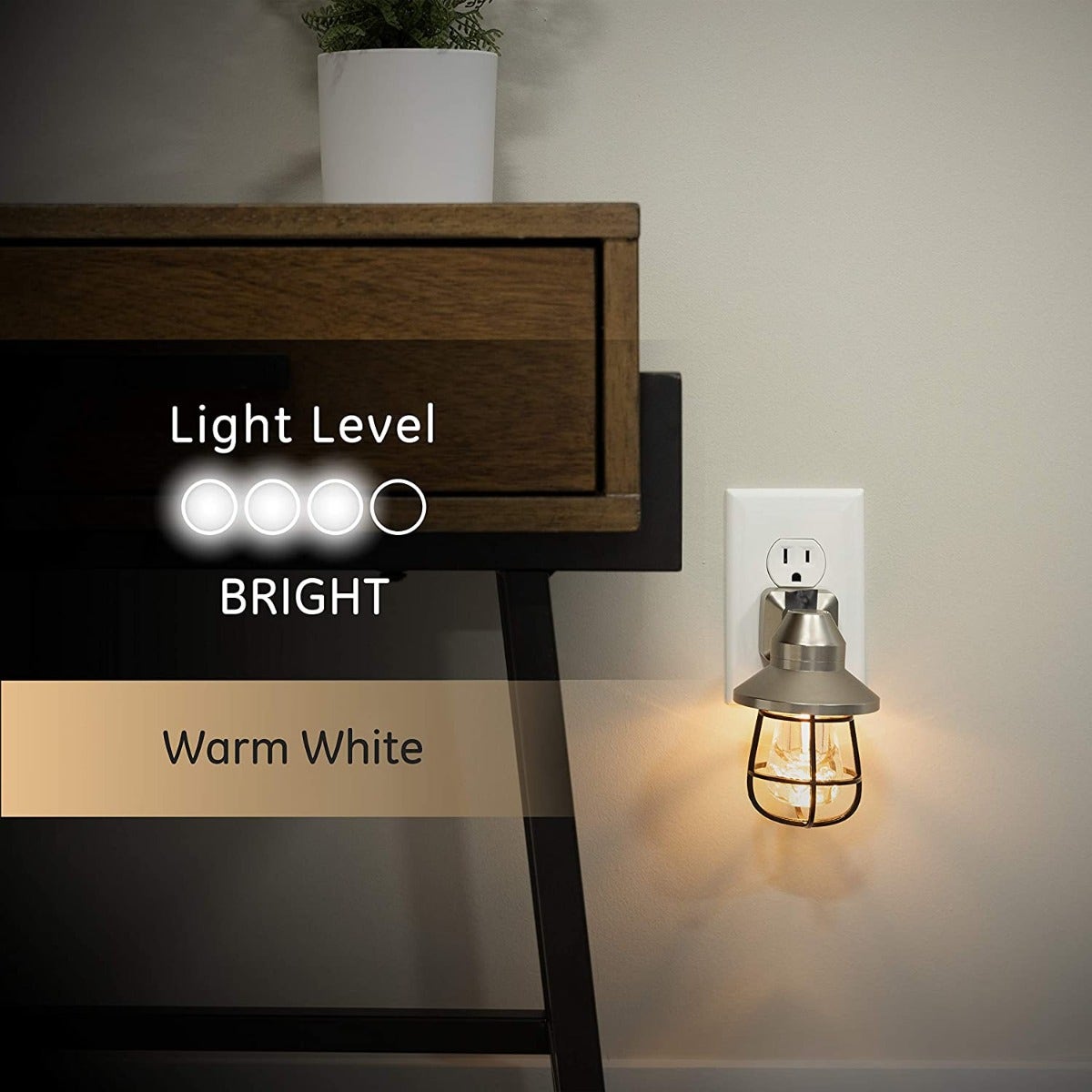 GE Vintage Cage Frame Light Sensing LED Night Light, 2 Pack, Brushed Nickel