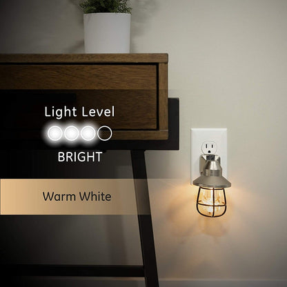 GE Vintage Cage Frame Light Sensing LED Night Light, 2 Pack, Brushed Nickel