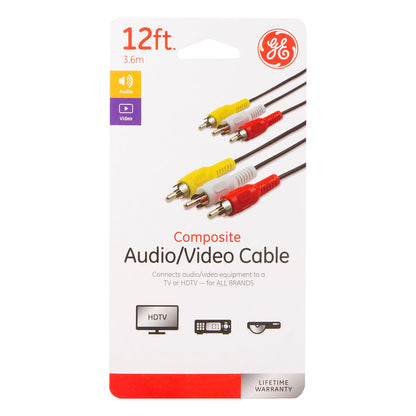 GE 12ft. Composite Audio/Video Cable with RCA-Type Connectors, Black