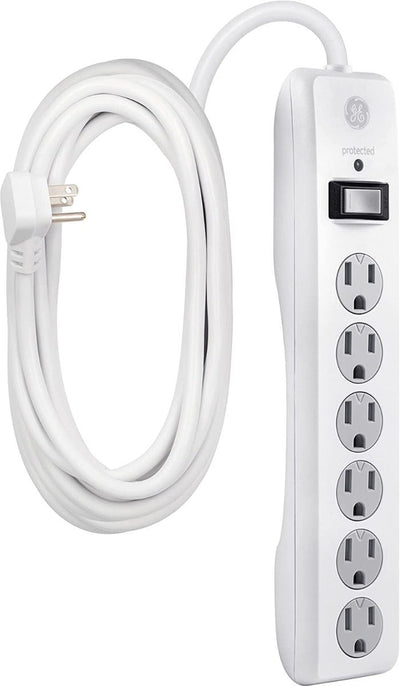 GE 6-Outlet 25ft. Surge Protector with Twist-to-Close Safety Outlet Covers, White