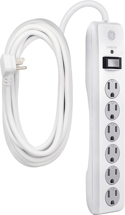 GE 6-Outlet 25ft. Surge Protector with Twist-to-Close Safety Outlet Covers, White