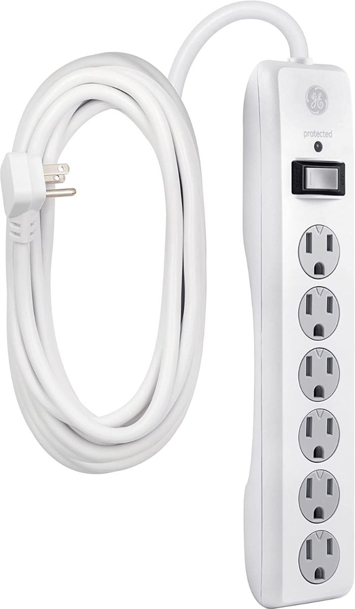 GE 6-Outlet 25ft. Surge Protector with Twist-to-Close Safety Outlet Covers, White