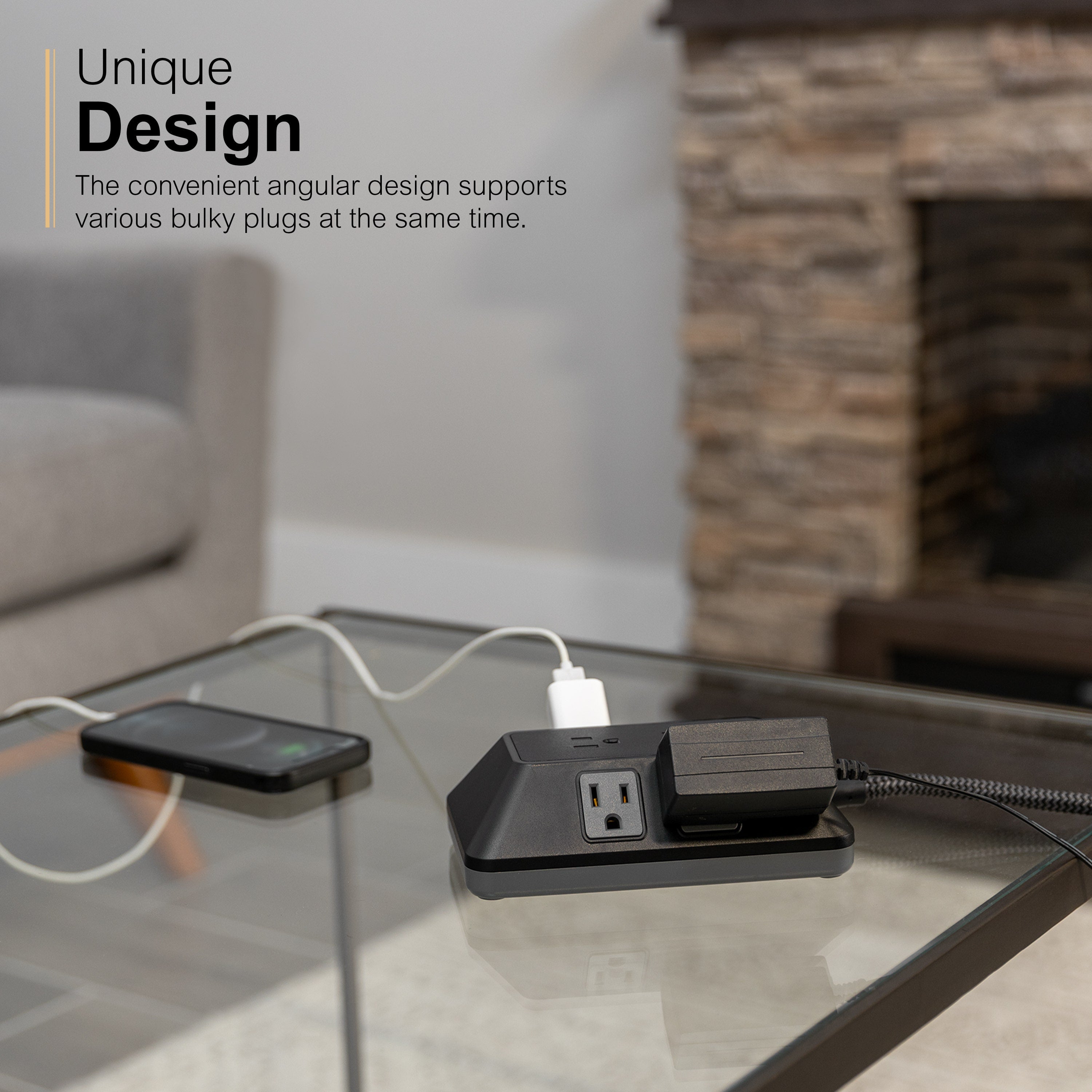 GE 6-Outlet Surge Protector With Adapter-Spaced Outlets, 6ft. Braided Cord, Black
