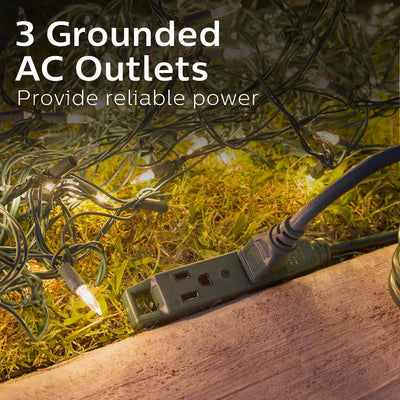 Philips 3-Outlet 25ft. Outdoor Extension Cord with Power Block, Green