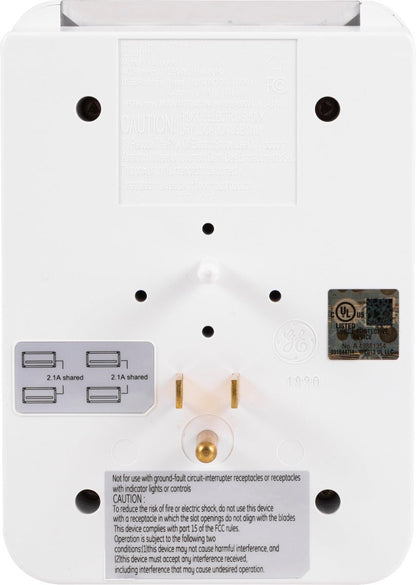 GE 4-Outlet 4-USB Surge Tap with Eye Indicator, White