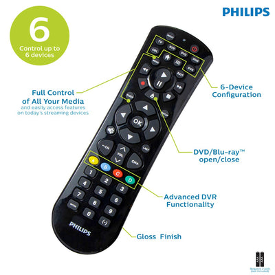 Philips 6-Device Universal Remote, Black