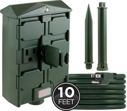 myTouchSmart Outdoor 6-Outlet Light Sensing Yard Stake Timer with 10ft. Cord, Green