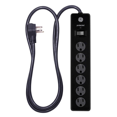 GE 6-Outlet 4ft. Surge Protector with Twist-to-Close Safety Covers, Black