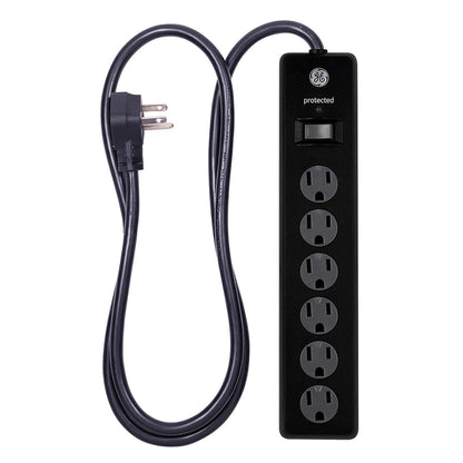 GE 6-Outlet 4ft. Surge Protector with Twist-to-Close Safety Covers, Black