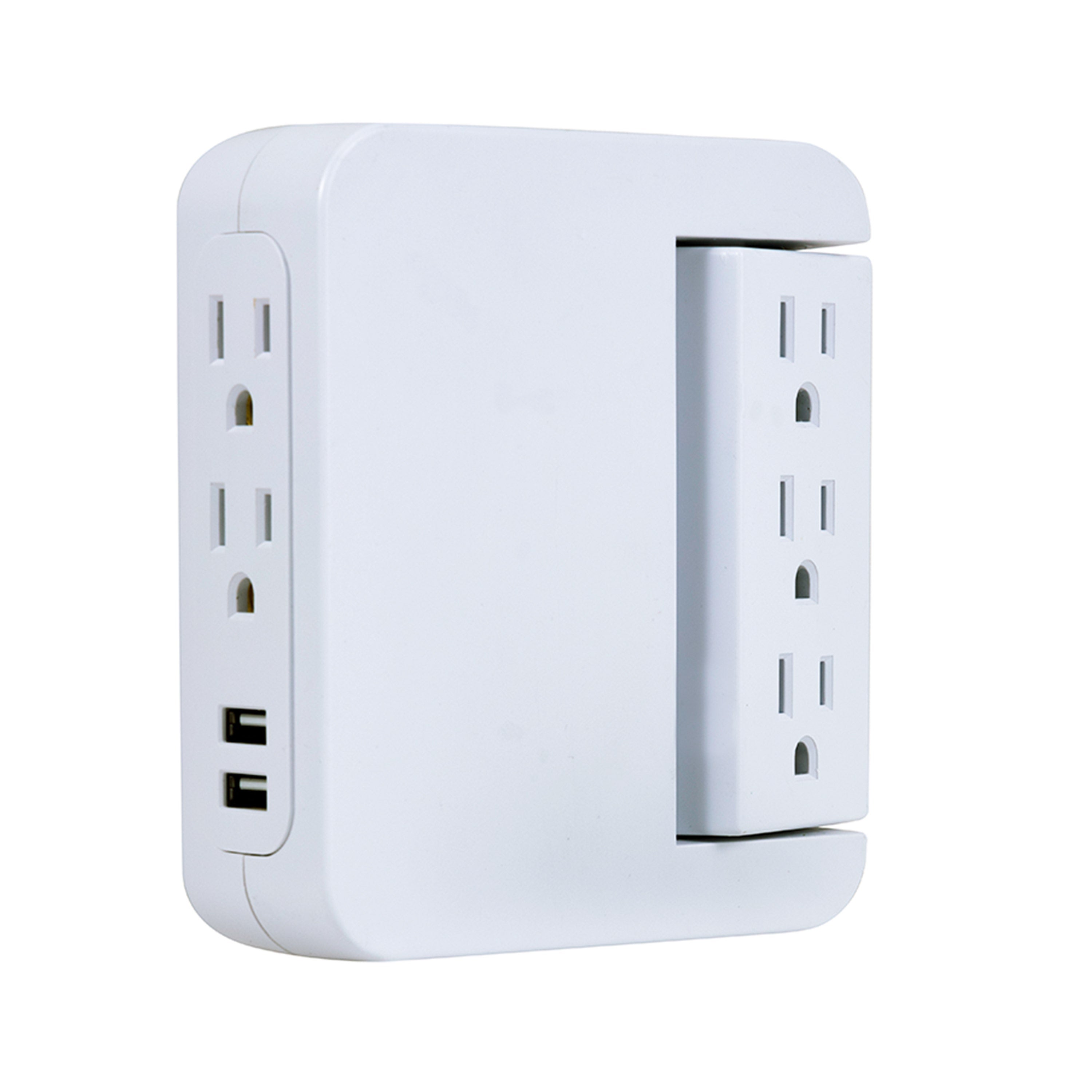 GE 5-Outlet 2-USB Wall Tap with Surge Protection and Swivel Outlets, White