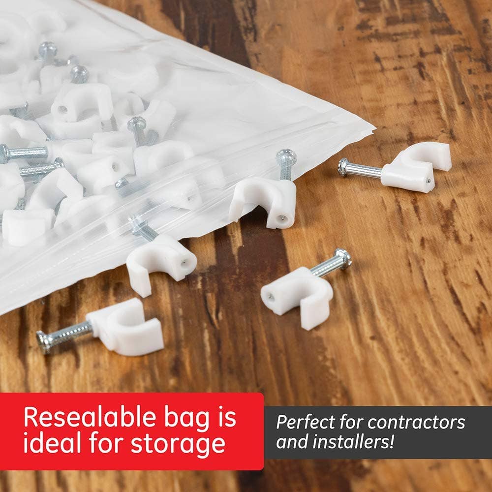 GE Nail-In Cable Clips, 50 Pack, White