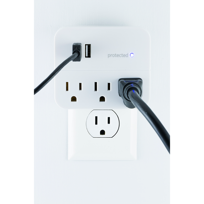 GE 3-Outlet 2-USB Wall Tap with Surge Protection, White