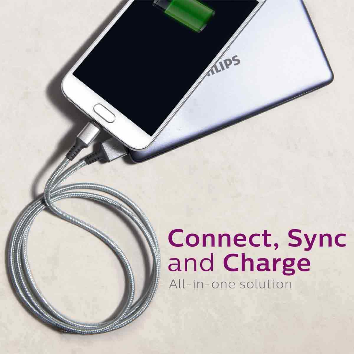 Philips 6ft. USB-A to Micro USB Braided Charging Cable, Silver