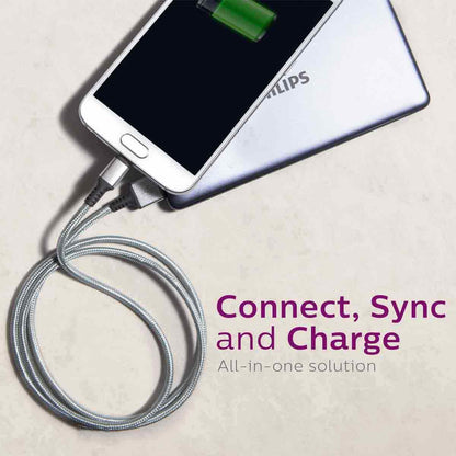Philips 6ft. USB-A to Micro USB Braided Charging Cable, Silver