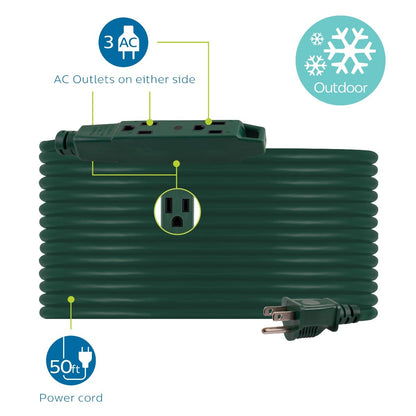 Philips 3-Outlet 25ft. Outdoor Extension Cord with Power Block, Green