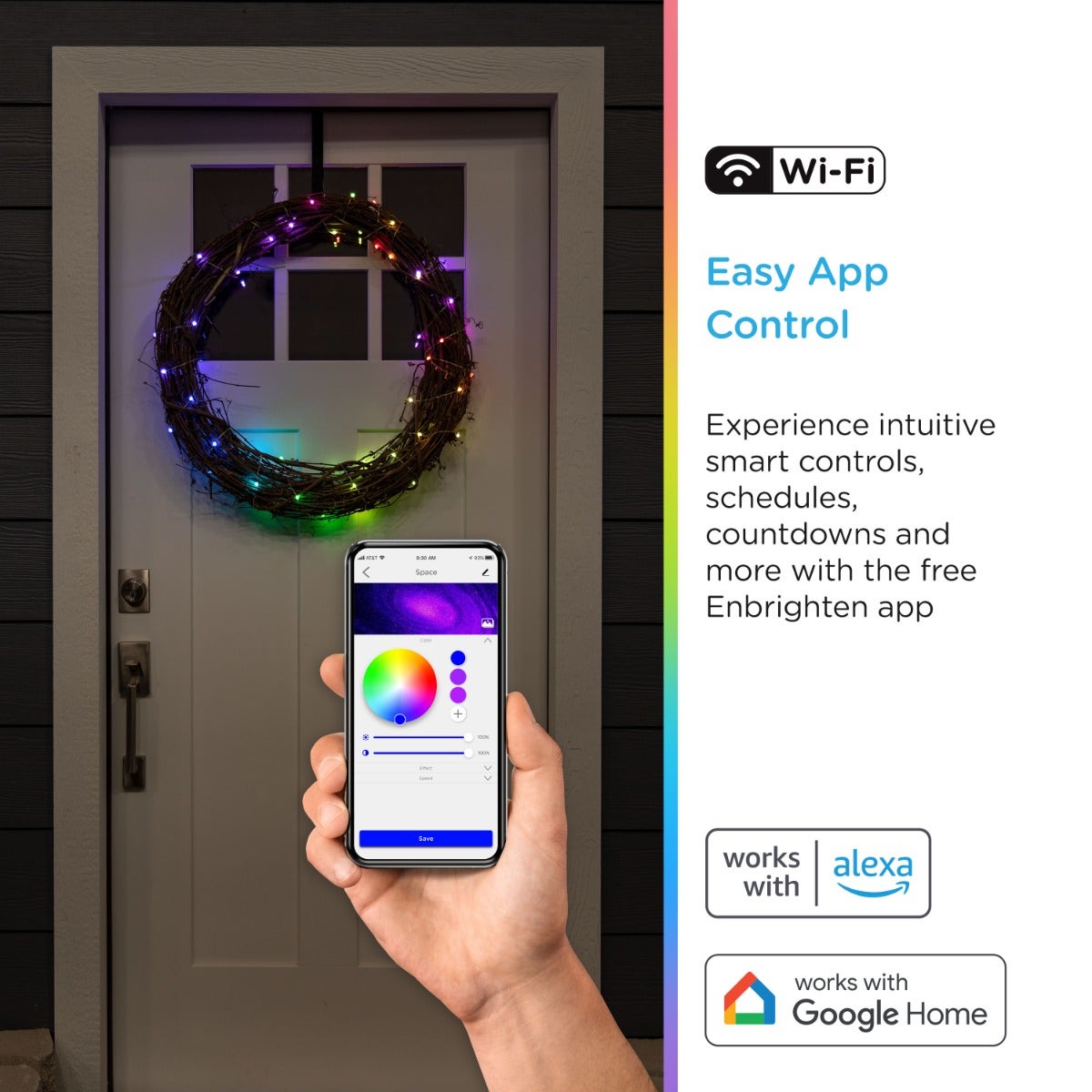 Enbrighten WiFi VIBE Color-Changing LED Fairy String Lights, 60 Lights, 20ft.