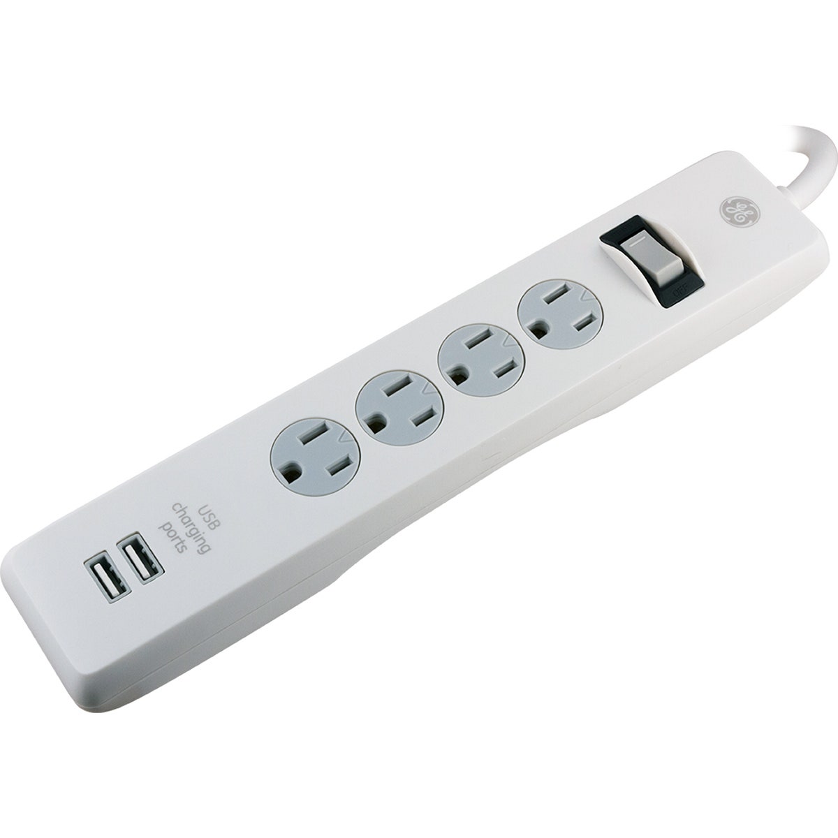 GE 4-Outlet 2-USB 6ft. Surge Protector with Twist-To-Close Safety Outlet Covers, White
